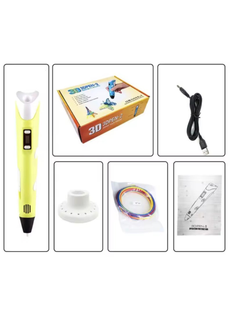 Yuwell 3D Printing Pen with Display for Kids & Beginners, 3D Pen 2 with PLA Filament Starter Kit, Drawing & Modeling Pen with LCD Screen, Ultrasonic Sealed Nozzle, Educational STEM Gift with Project Guide & Charger Yellow - Image 2